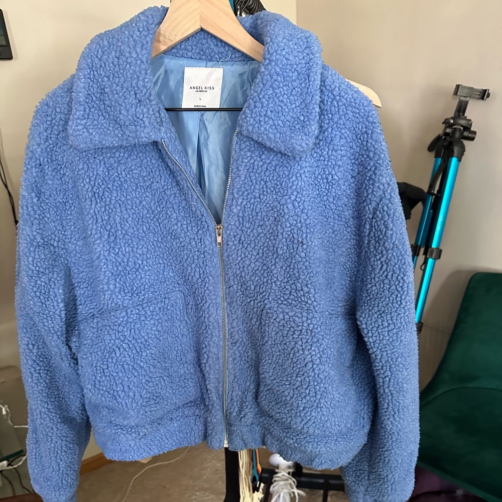 Angel Kiss Women's Plush Blue Teddy Jacket